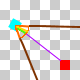 There are two brown lines comming from the blue cube one pointing to thr right and one pointing downwards and a little bit to the right. There is also a yellow line that has the same lenght as the green line and points in almost the same direction.