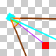 There is a blue line pointing in the same direction as the yellow line but the blue line is longer.